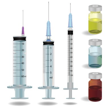 syringe and medicine vials vector illustration.