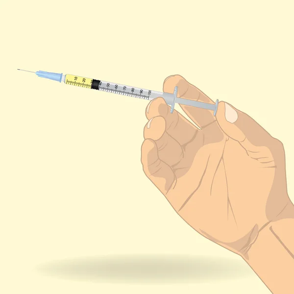 Hand holding syringe vector — Stock Vector