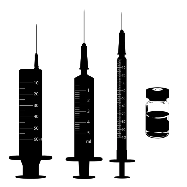 Spuit en geneeskunde flesjes vector illustratie. — Stockvector