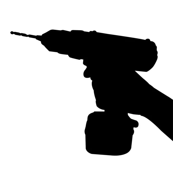 Hand hold cordless drill silhouette vector — Stock Vector