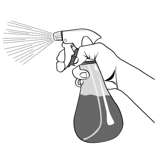 Рука тримає вектор контуру пляшки розпилювача — стоковий вектор