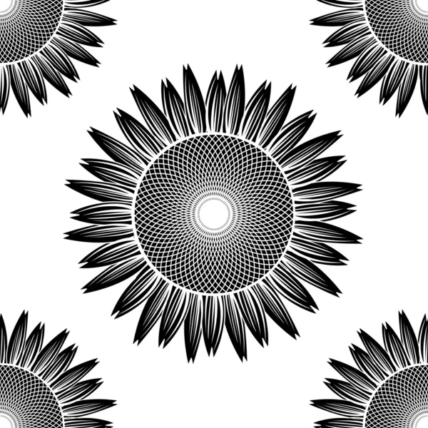 Seamless black sunflower pattern vector — Stock Vector