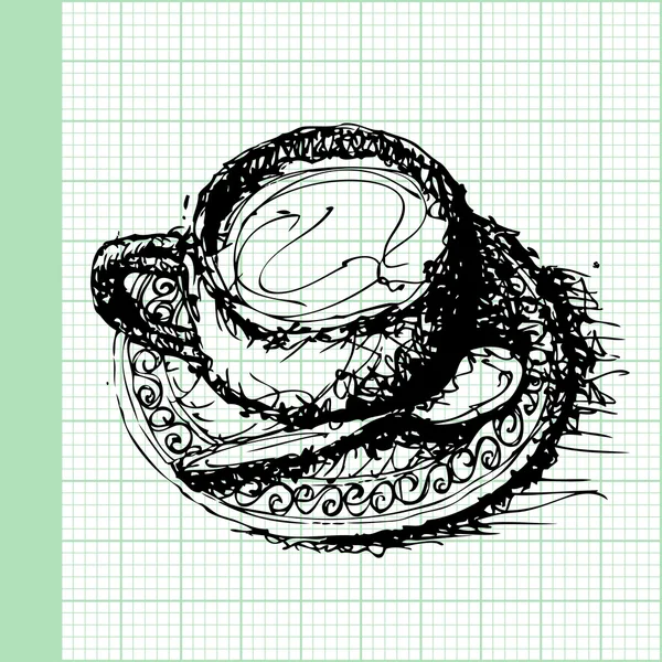 Skizze Zeichnung von Kaffee auf Graphenpapier-Vektor — Stockvektor