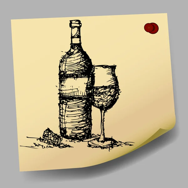 Bosquejo dibujo del vino en el vector de papel pegajoso — Archivo Imágenes Vectoriales