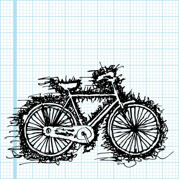 Skizze Zeichnung des Fahrrads auf Graphenpapier-Vektor — Stockvektor