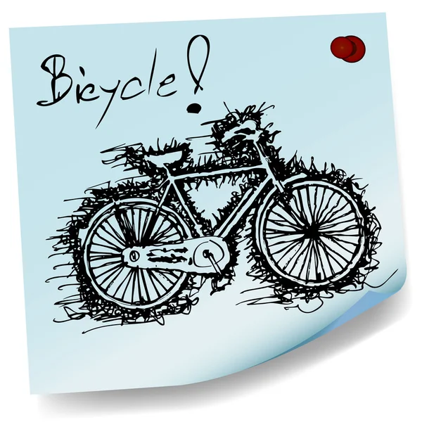 Sketch drawing of bicycle on sticky paper vector — Stock Vector