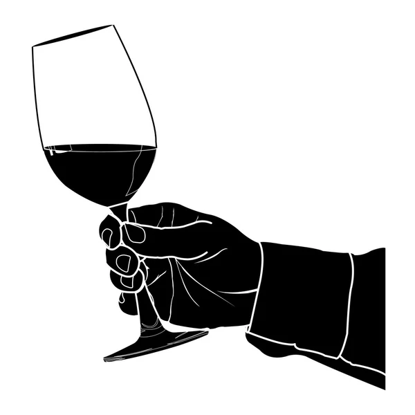 Hand holding glass of wine Silhouette Vector — Stock Vector