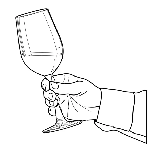 Hand holding glass of wine outline Vector — Stock Vector