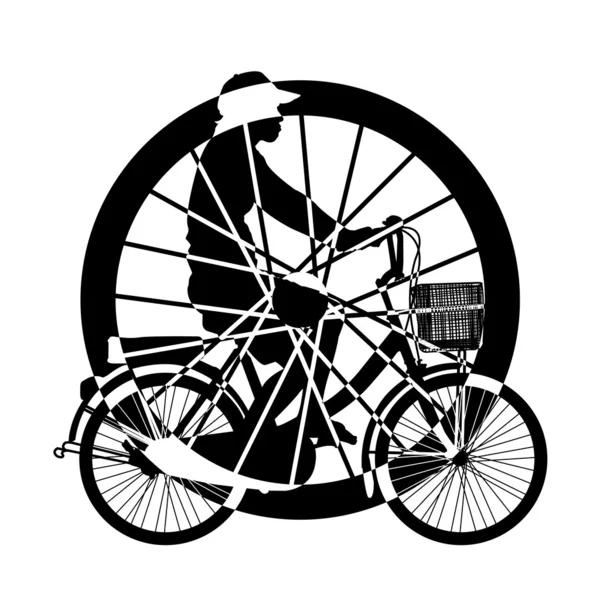 Roda de passeio Bicicleta Silhueta Vetor — Vetor de Stock