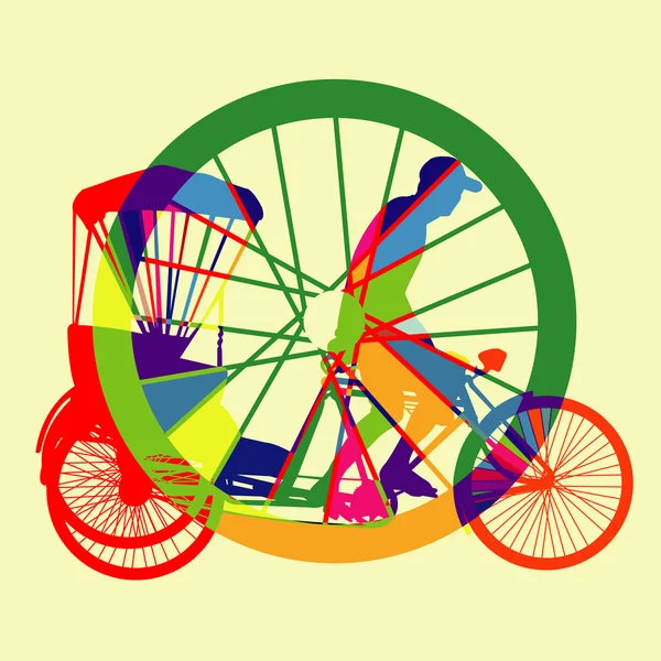 Kleurrijke fiets taxi silhouet vector — Stockvector