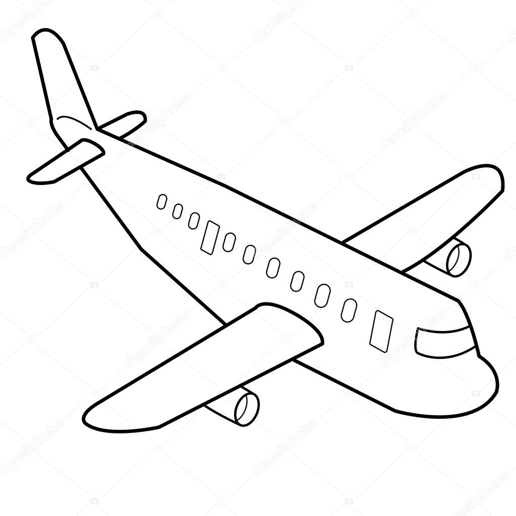 Airplane cartoon outline vector
