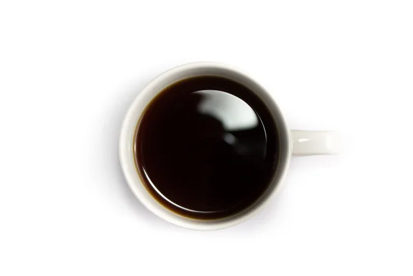 Vista dall'alto della tazza di caffè isolata sul bianco — Foto Stock