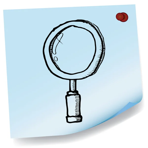 Drawing of magnifying glass on sticky paper vector — Stock Vector