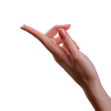 izole kadın işaret parmağı üzerinde beyaz krem losyon