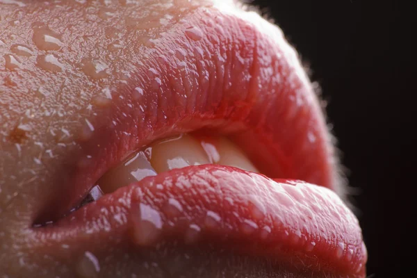 Labios rojos húmedos sexy — Foto de Stock