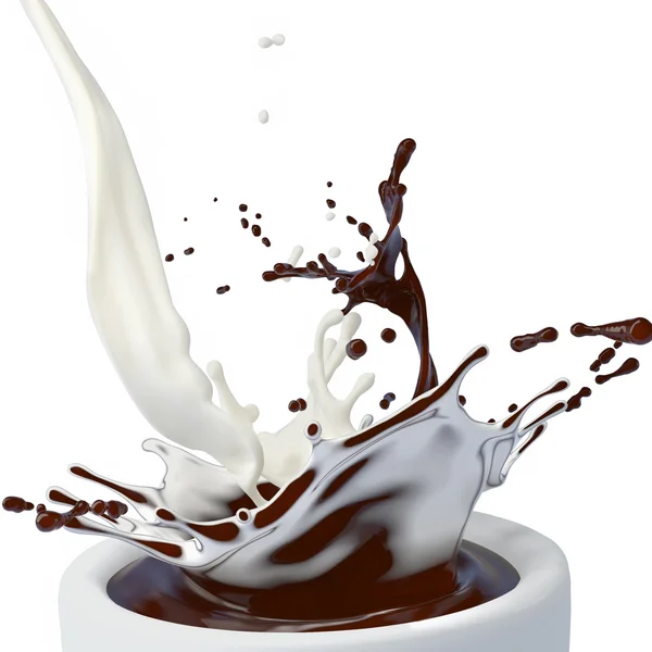 Chocolade en melk spatten geïsoleerd — Stockfoto