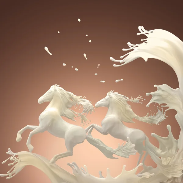 Milky horses and white splashes on brownish background — Stock Photo, Image