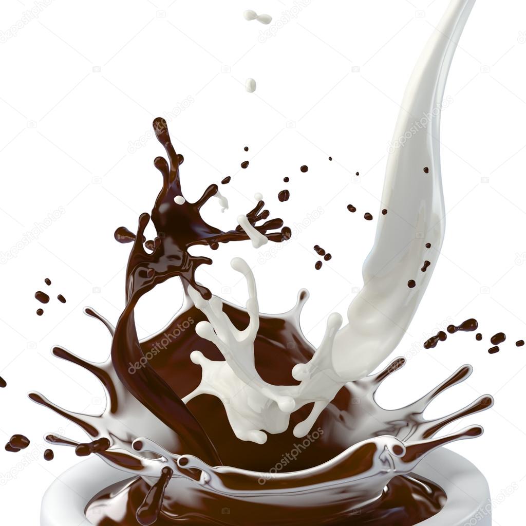 chocolate and milk splashes isolated