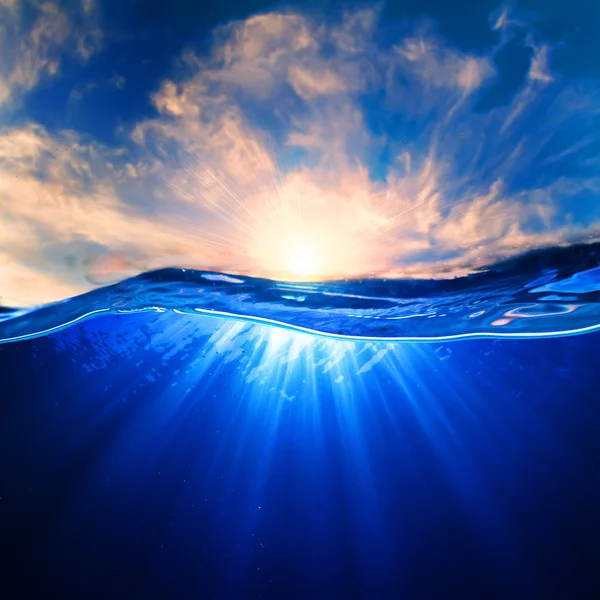 Designvorlage mit Unterwasser-Teil und Sonnenuntergang-Oberlichtsplitte — Stockfoto