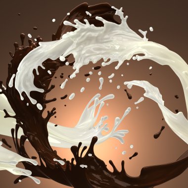 beyaz krema ve sıvı hareket halinde çikolata