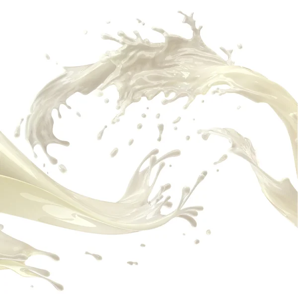 Splash van witte melk in porseleinen kopje geïsoleerd — Stockfoto