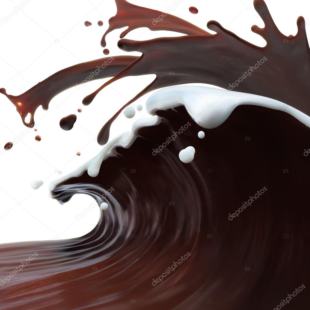 splashed brown coffee chocolate wave and white cream milk on top