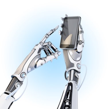 Robot holding parlak smartphone