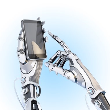 Robot holding parlak smartphone