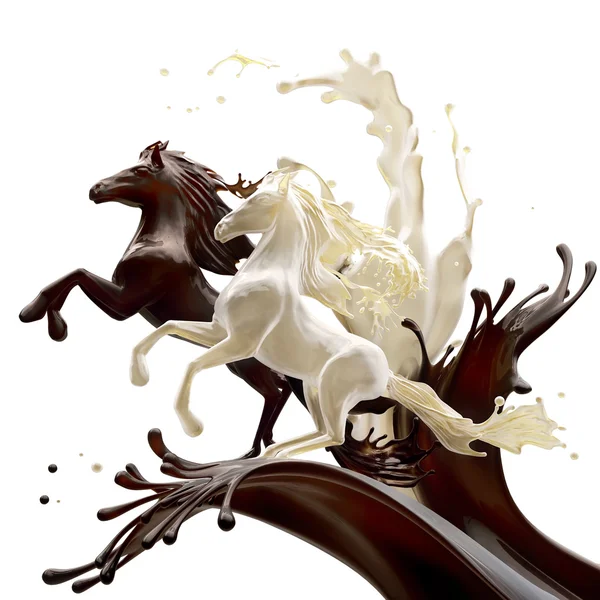 Coffee and milk liquid horses — Stock Photo, Image