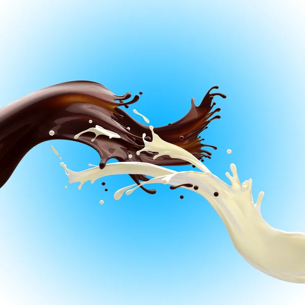 Chocolate and milk splashes — Stock Photo, Image