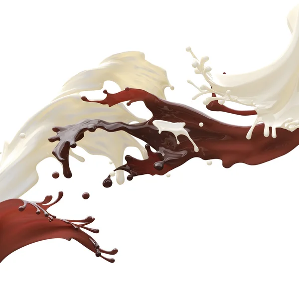 Chocolade en melk spatten — Stockfoto