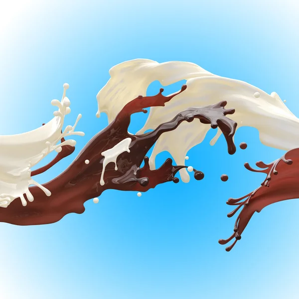 Chocolade en melk spatten — Stockfoto