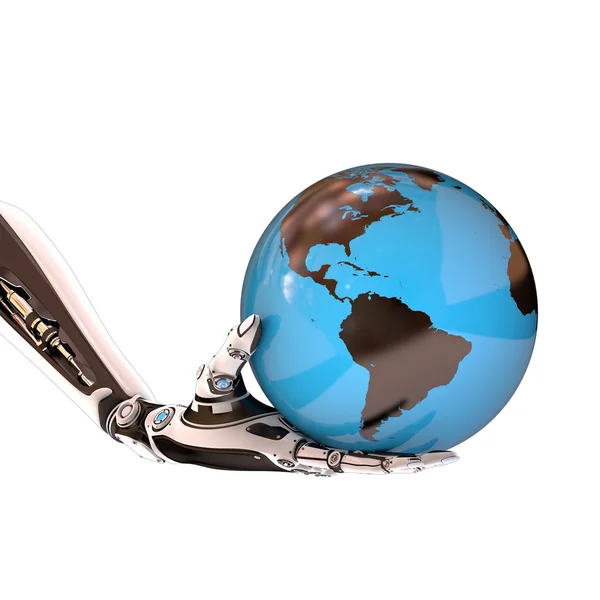 Tangan Robotic memegang globe bumi — Stok Foto