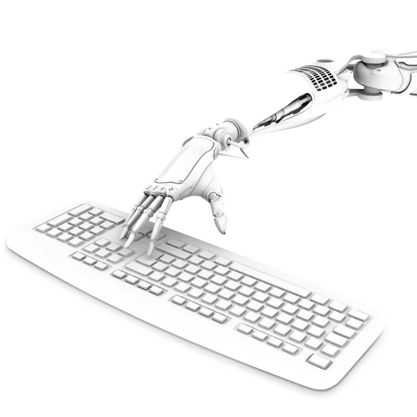 Robot hand with computer keyboard — Stock Photo, Image