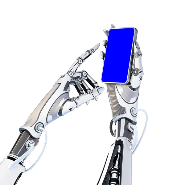 Robot holding glossy smartphone — Stock Photo, Image