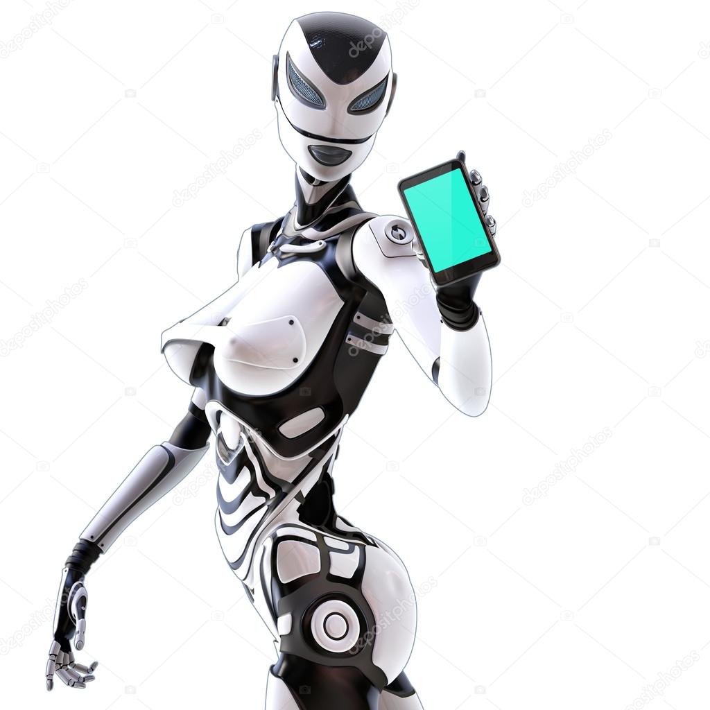 Female android holding iphone