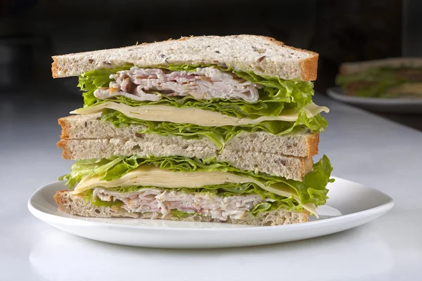 Panino fresco e gustoso su piatto bianco — Foto Stock