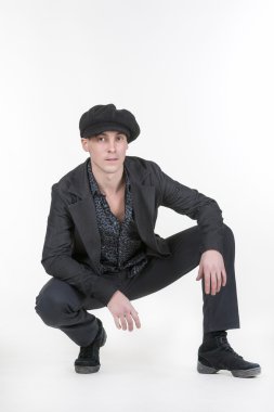yakışıklı retro moda stil adam beyaz zemin üzerine izole