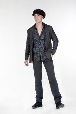 yakışıklı retro moda stil adam beyaz zemin üzerine izole