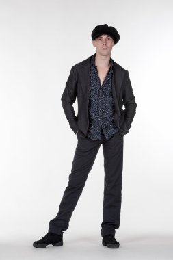 yakışıklı retro moda stil adam beyaz zemin üzerine izole