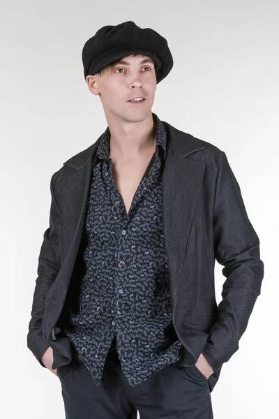 yakışıklı retro moda stil adam beyaz zemin üzerine izole