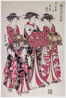 Three onna - bugeishas - female samurais from medieval Japan clipart