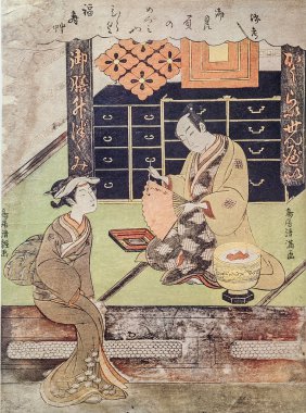 Suzuki harunobu. Aile sahne. Japon gravür.