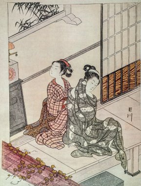 sekiz kez dinlendi. akşam bell - suzuki harunobu. Japon gravür.