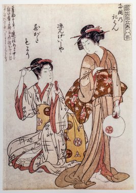 kitao shigemasa. Ryogoku'ya (Ryogoku'ya kihan), yelken serisi sekiz görünümlerinden döndürülüyor