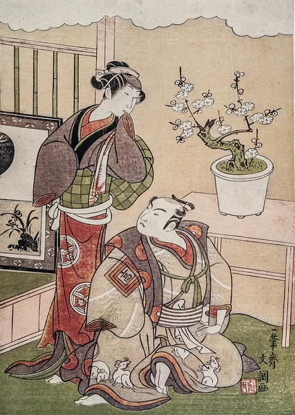 Tani Buncho. Atores Kabuki Itikava Komajo e Yamasita Kinsaku — Fotografia de Stock