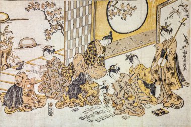 Torii kiyomitsu. 18. yüzyıl Japon kesimlerde eğleniyor. geleneksel Japon gravür ukiyo-e.