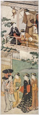 kadın bir evde. geleneksel Japon gravür ukiyo-e.