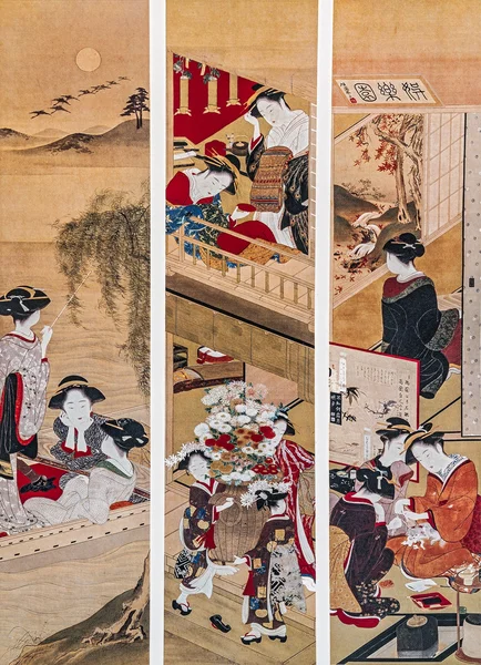 Katsukawa Shunsho. Atividades das mulheres no Japão no século XVIII Imagens Royalty-Free