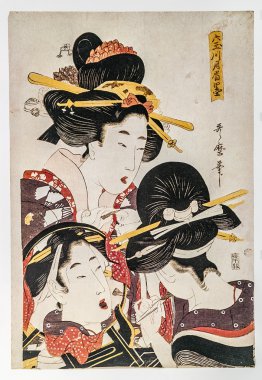 Kitagawa utamaro. güzellikleri koyarak telafi etmek. geleneksel Japon gravür ukiyo-e.